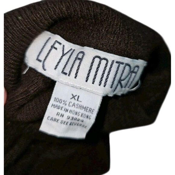 Vintage Leyla Mitra Brown Turtleneck Cashmere Sweater Top Pullover Size XL - Picture 3 of 8